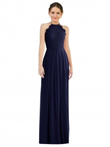 Halter Neck Long Soft Chiffon Dark Navy Sleeveless Semi Formal Evening Dress / Bridesmaid Dress Victoria