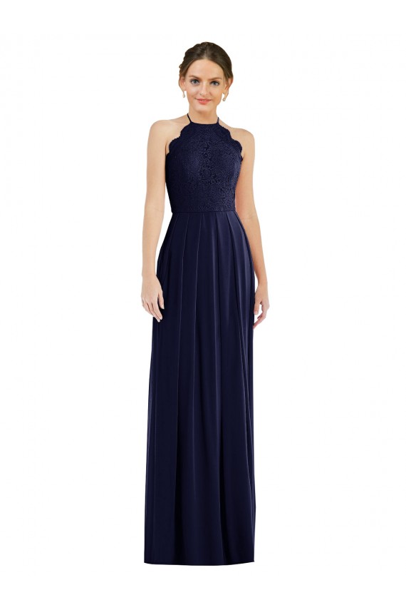 Halter Neck Long Soft Chiffon Dark Navy Sleeveless Semi Formal Evening Dress / Bridesmaid Dress Victoria