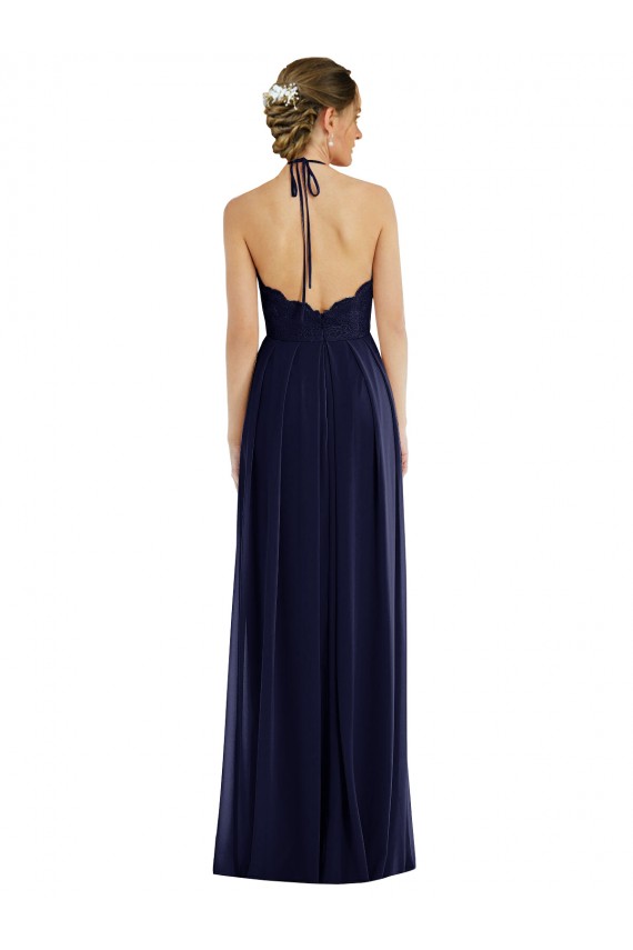 Halter Neck Long Soft Chiffon Dark Navy Sleeveless Semi Formal Evening Dress / Bridesmaid Dress Victoria