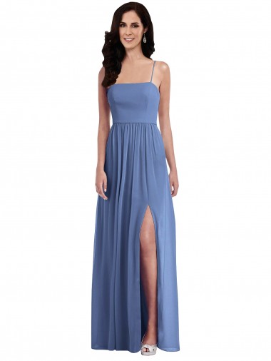 Spaghetti Straps Long Soft Chiffon Windsor Blue Sleeveless Semi Formal Evening Dress / Bridesmaid Dress Victoria