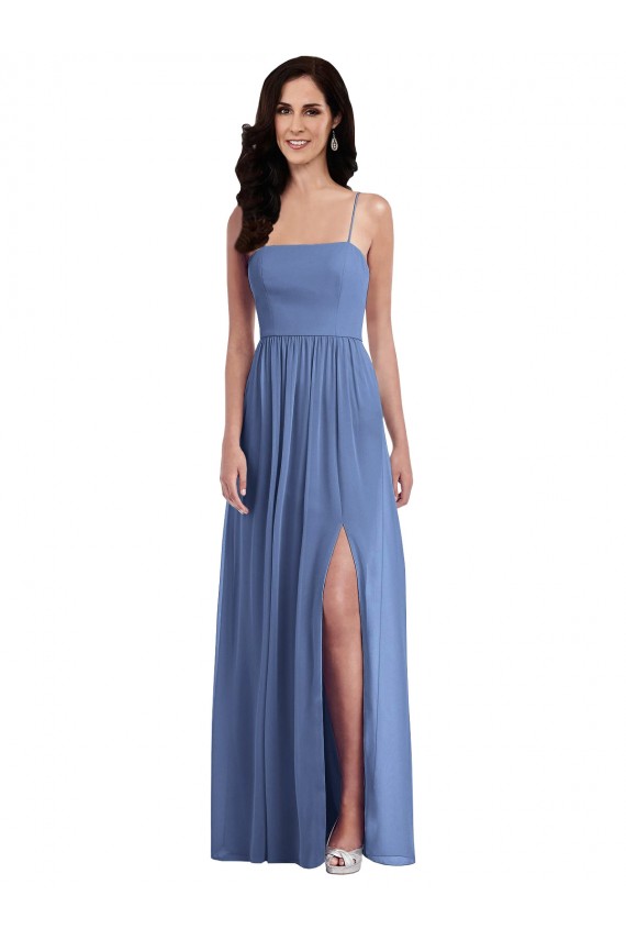 Spaghetti Straps Long Soft Chiffon Windsor Blue Sleeveless Semi Formal Evening Dress / Bridesmaid Dress Victoria