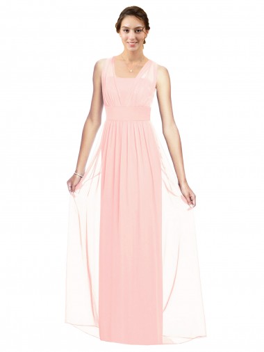V-Neck Long Luxe Chiffon Pink Sleeveless Bridesmaid Dress Victoria