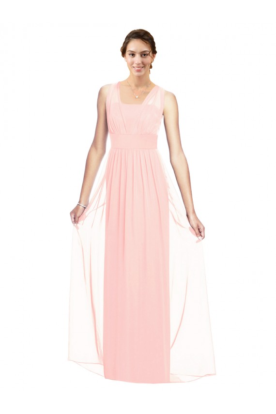 V-Neck Long Luxe Chiffon Pink Sleeveless Bridesmaid Dress Victoria