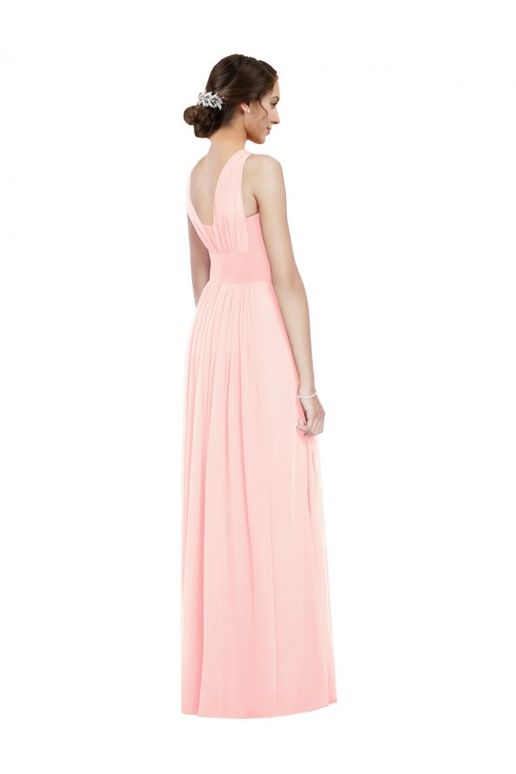 V-Neck Long Luxe Chiffon Pink Sleeveless Bridesmaid Dress Victoria