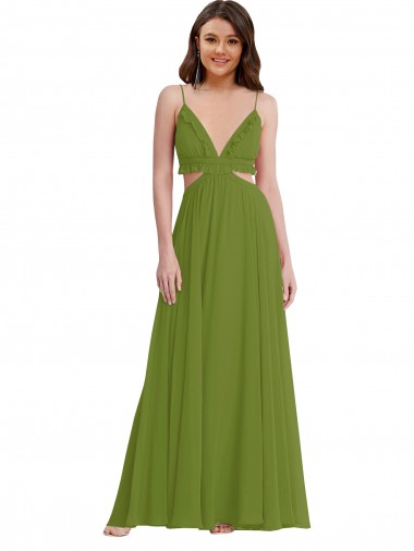 V-Neck Long Soft Chiffon Olive Green Sleeveless Plus Size Evening Gown / Bridesmaid Dress Victoria