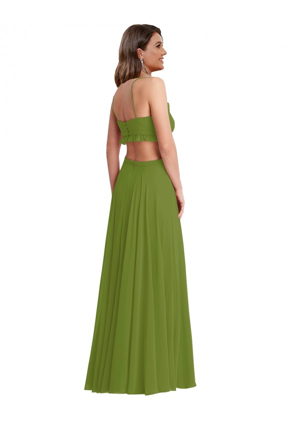V-Neck Long Soft Chiffon Olive Green Sleeveless Plus Size Evening Gown / Bridesmaid Dress Victoria