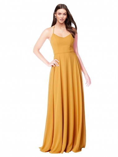 V-Neck Long Soft Chiffon Saffron Sleeveless Formal Dress / Bridesmaid Dress Victoria