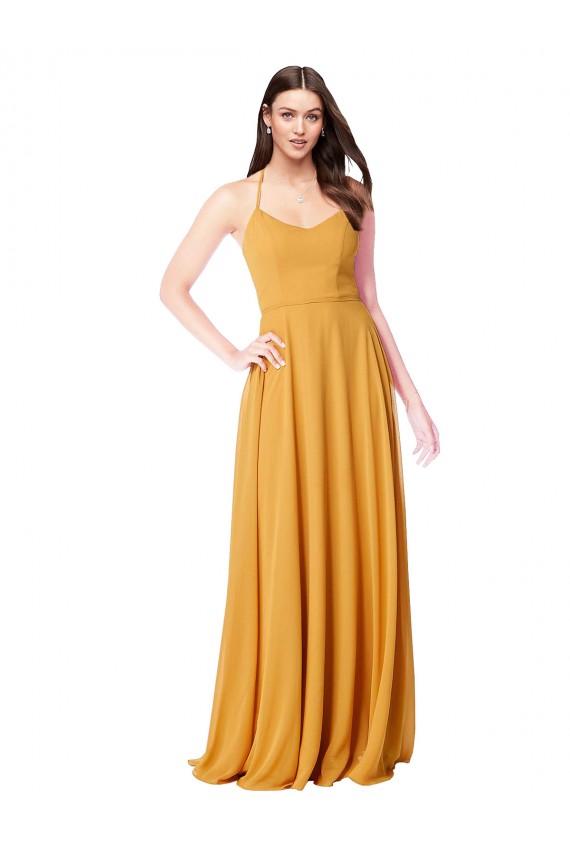 V-Neck Long Soft Chiffon Saffron Sleeveless Formal Dress / Bridesmaid Dress Victoria