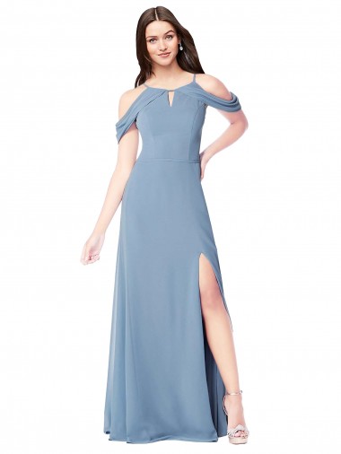 Off the Shoulder Long Soft Chiffon Dusty Blue Sleeveless Evening Dress / Bridesmaid Dress Victoria