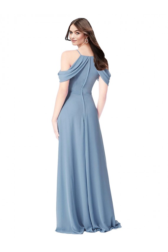 Off the Shoulder Long Soft Chiffon Dusty Blue Sleeveless Evening Dress / Bridesmaid Dress Victoria