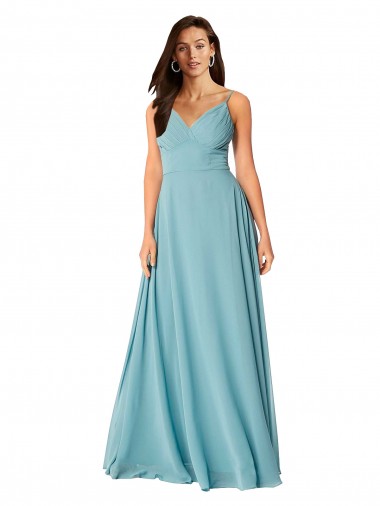 V-Neck Long Soft Chiffon Turquoise Sleeveless Bridesmaid Dress Victoria