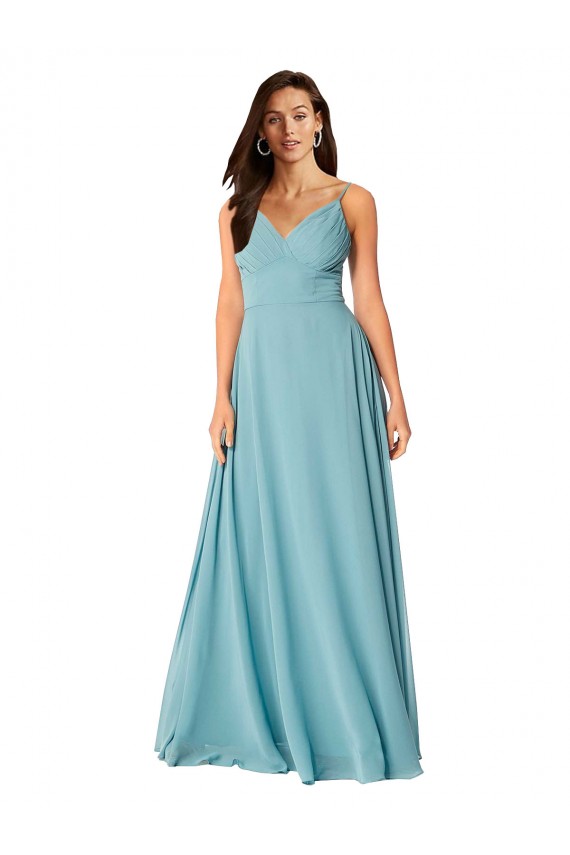 V-Neck Long Soft Chiffon Turquoise Sleeveless Bridesmaid Dress Victoria
