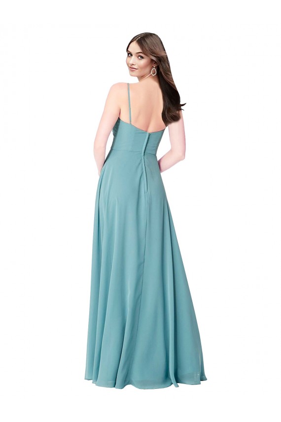 V-Neck Long Soft Chiffon Turquoise Sleeveless Bridesmaid Dress Victoria
