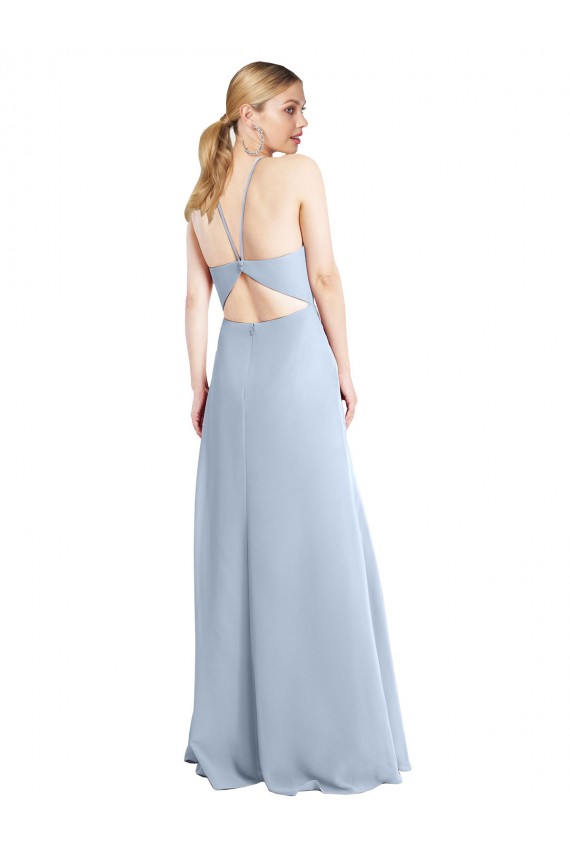 Halter Neck Long Chiffon Light Sky Blue Sleeveless Bridesmaid Dress / Evening Dress Victoria