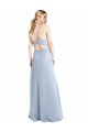 Halter Neck Long Chiffon Light Sky Blue Sleeveless Bridesmaid Dress / Evening Dress Victoria