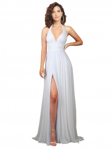 V-Neck Sweep Train Soft Chiffon White Sleeveless Semi Formal Evening Dress / Bridesmaid Dress Victoria
