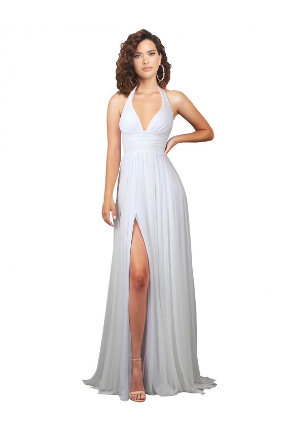 V-Neck Sweep Train Soft Chiffon White Sleeveless Semi Formal Evening Dress / Bridesmaid Dress Victoria