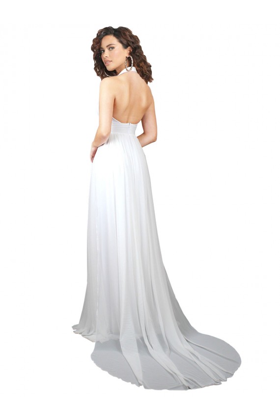 V-Neck Sweep Train Soft Chiffon White Sleeveless Semi Formal Evening Dress / Bridesmaid Dress Victoria