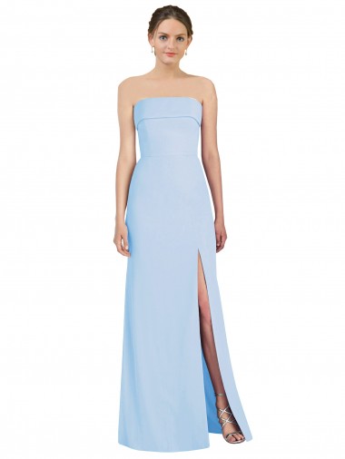 Strapless Long Soft Chiffon Light Sky Blue Sleeveless Black Tie Evening Gown / Bridesmaid Dress Victoria