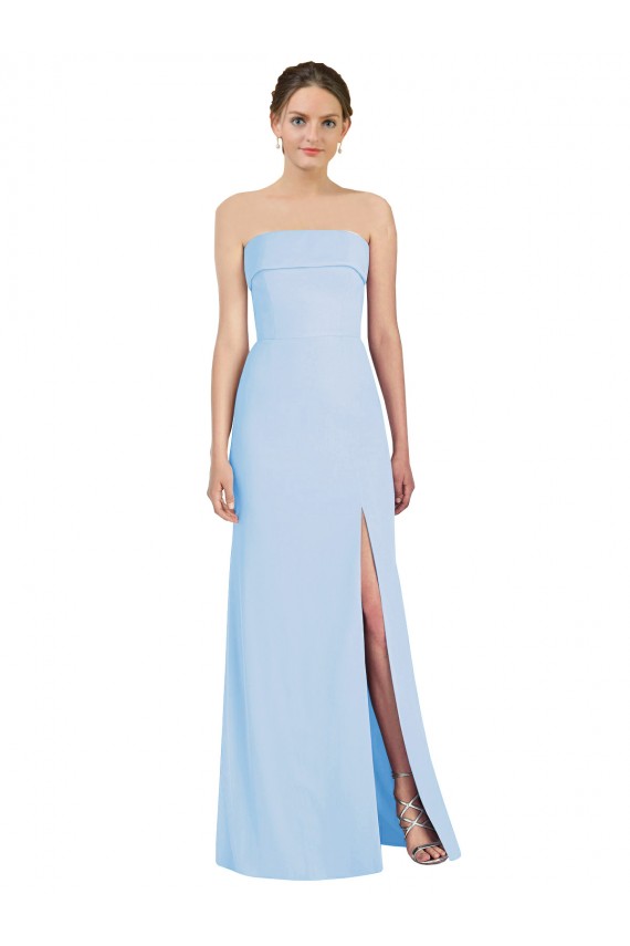 Strapless Long Soft Chiffon Light Sky Blue Sleeveless Black Tie Evening Gown / Bridesmaid Dress Victoria