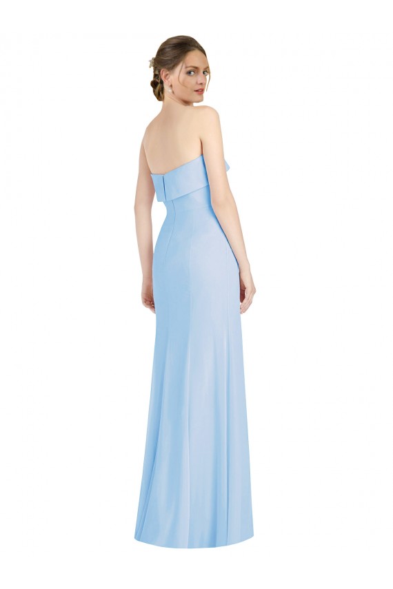 Strapless Long Soft Chiffon Light Sky Blue Sleeveless Black Tie Evening Gown / Bridesmaid Dress Victoria