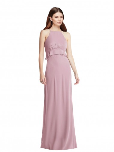 Halter Neck Long Chiffon Primrose Sleeveless Bridesmaid Dress / Evening Dress Victoria