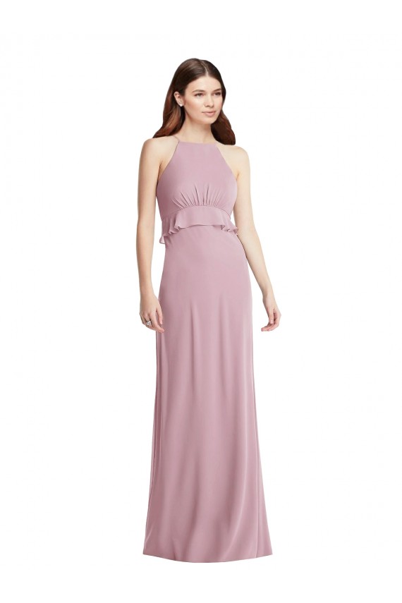 Halter Neck Long Chiffon Primrose Sleeveless Bridesmaid Dress / Evening Dress Victoria