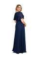 V-Neck Long Soft Chiffon Dark Navy Short Flutter Sleeves Formal Plus Size Evening Gown / Prom Dress / Bridesmaid Dress Victoria