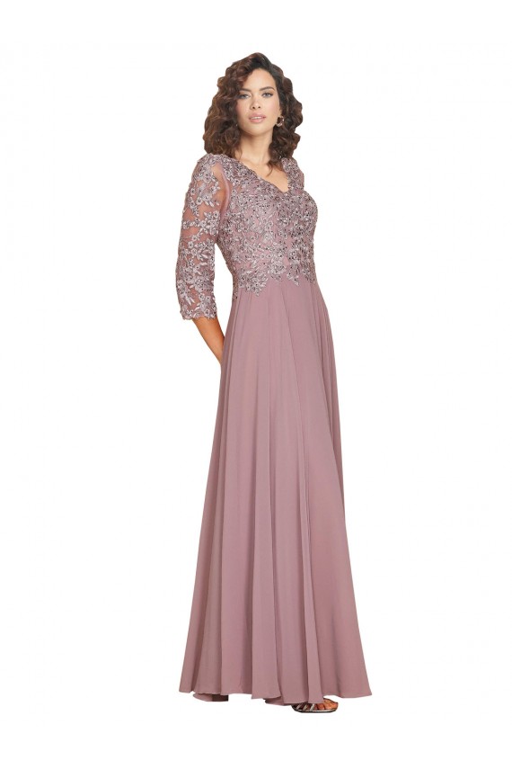 V-Neck Long Soft Chiffon Long Sleeves Prom Dress / Bridesmaid Dress Victoria