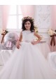 Bateau Neck Chapel Train Tulle & Lace Ivory Sleeveless Flower Girl Dress Victoria