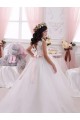 Bateau Neck Chapel Train Tulle & Lace Ivory Sleeveless Flower Girl Dress Victoria