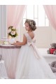 Bateau Neck Chapel Train Tulle & Lace Ivory Sleeveless Flower Girl Dresses Victoria