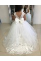 Ball Gown Chapel Train Tulle & Lace Ivory Sleeveless Flower Girl Dress Victoria