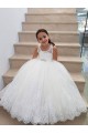 High Neck Long Tulle & Lace Ivory Sleeveless Flower Girl Dress for Wedding Victoria