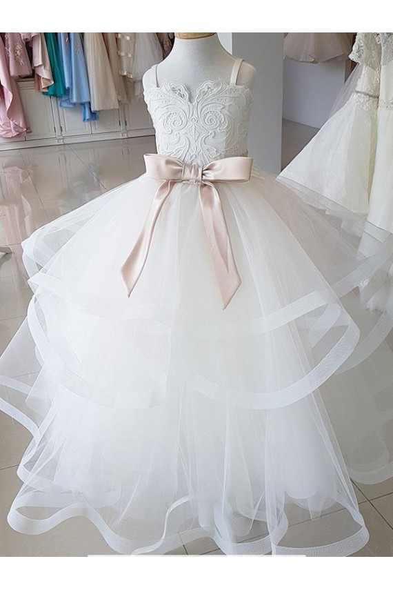 High Neck Long Tulle & Lace Ivory Sleeveless Flower Girl Wedding Dress Victoria