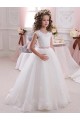 High Neck Long Tulle & Lace Ivory Cap Sleeves Flower Girl Dress Victoria