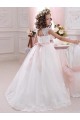 High Neck Long Tulle & Lace Ivory Cap Sleeves Flower Girl Dress Victoria