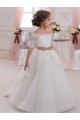 High Neck Long Tulle & Lace Ivory Short Sleeves Flower Girl Dresses Victoria