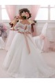 High Neck Long Tulle & Lace Ivory Short Sleeves Flower Girl Dresses Victoria