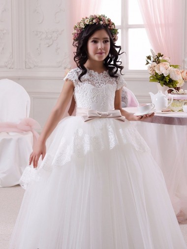 Sweetheart Long Tulle & Lace Ivory Sleeveless Flower Girl Dresses Victoria
