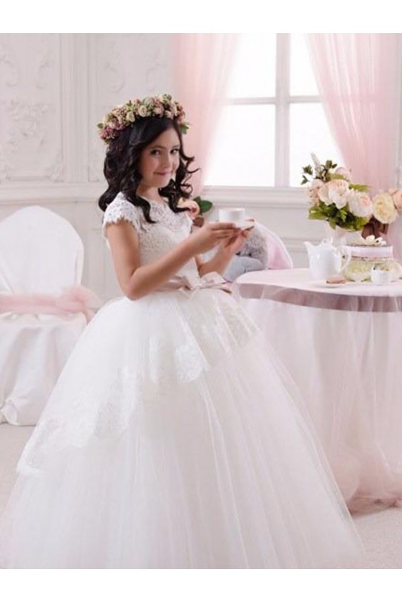 Sweetheart Long Tulle & Lace Ivory Sleeveless Flower Girl Dresses Victoria