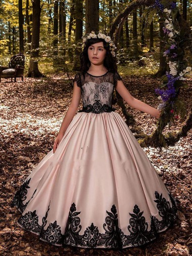 Sweetheart Long Satin & Lace Ivory Sleeveless Flower Girl Dress for Wedding Victoria