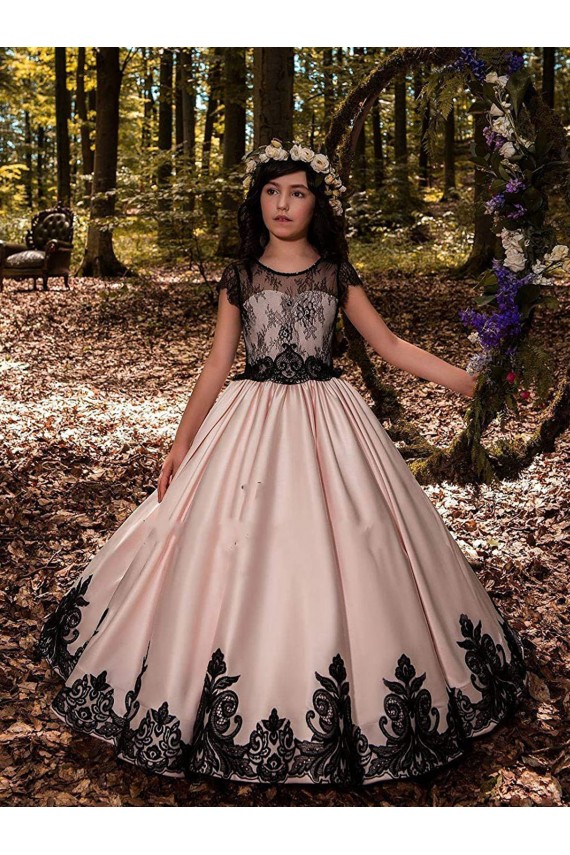 Sweetheart Long Satin & Lace Ivory Sleeveless Flower Girl Dress for Wedding Victoria
