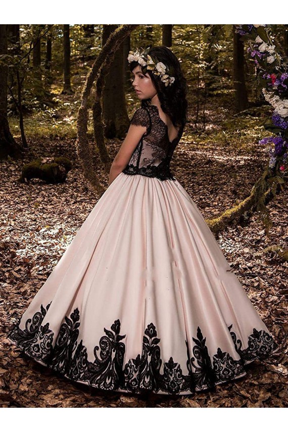 Sweetheart Long Satin & Lace Ivory Sleeveless Flower Girl Dress for Wedding Victoria