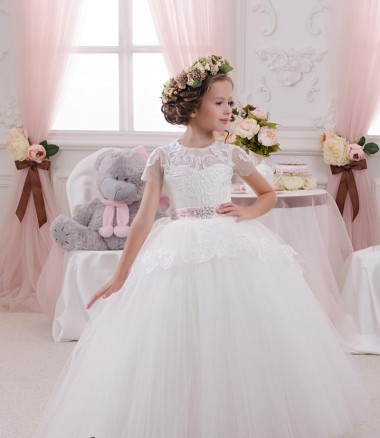 Sweetheart Long Tulle & Lace Ivory Sleeveless Flower Girl Dress Victoria
