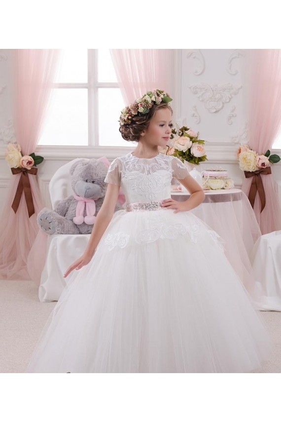 Sweetheart Long Tulle & Lace Ivory Sleeveless Flower Girl Dress Victoria