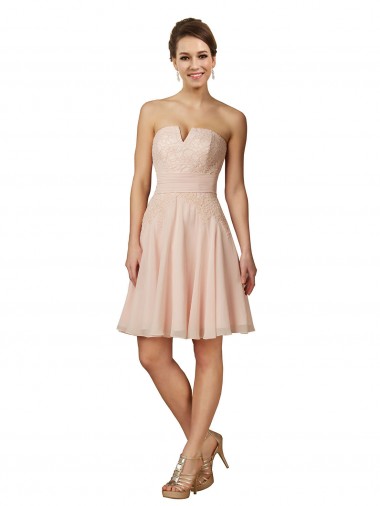 Sweetheart Knee Length Soft Chiffon & Lace Pink Sleeveless Bridesmaid Dress Victoria