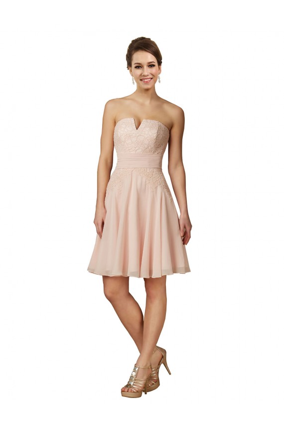 Sweetheart Knee Length Soft Chiffon & Lace Pink Sleeveless Bridesmaid Dress Victoria