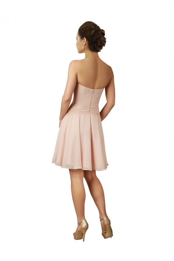 Sweetheart Knee Length Soft Chiffon & Lace Pink Sleeveless Bridesmaid Dress Victoria