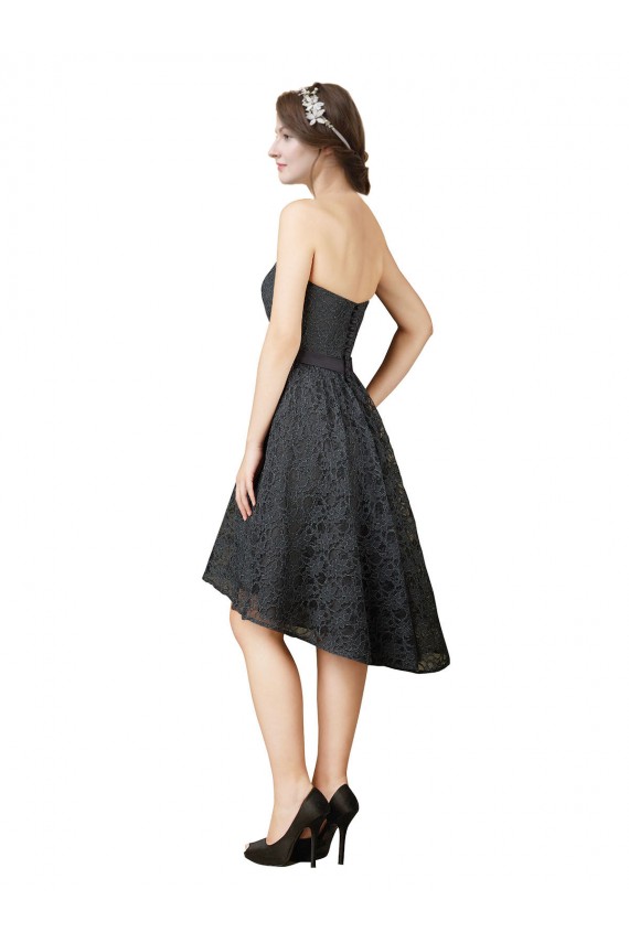 Sweetheart Knee Length Lace Slate Grey Sleeveless High Low Bridesmaid Dress Victoria